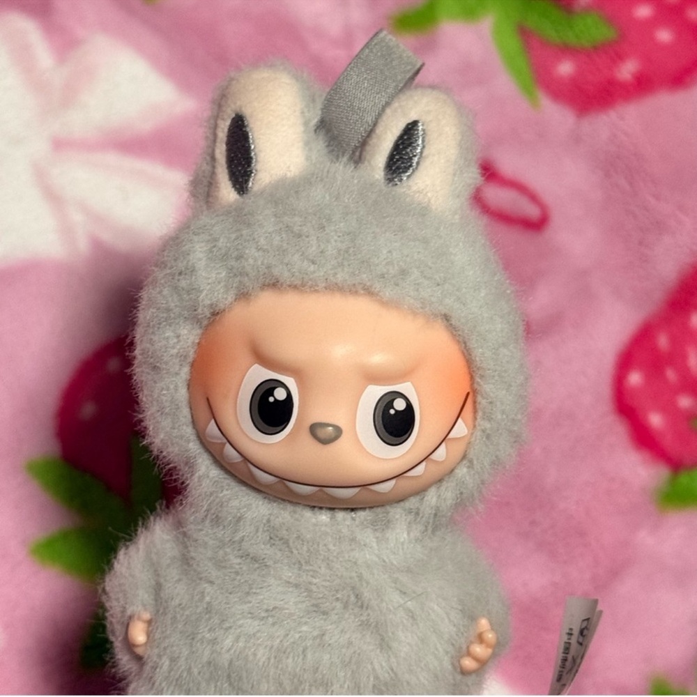 Pop Mart Labubu Gray Furry Monster Plush Keychain Used Good Condition
